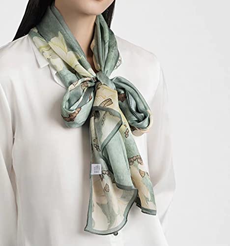 100% Mulberry Silk Long Scarf for Women Large Shawls for Headscarf and Neck- Oblong Hair Wraps with Gift Packed - color: Pale Green