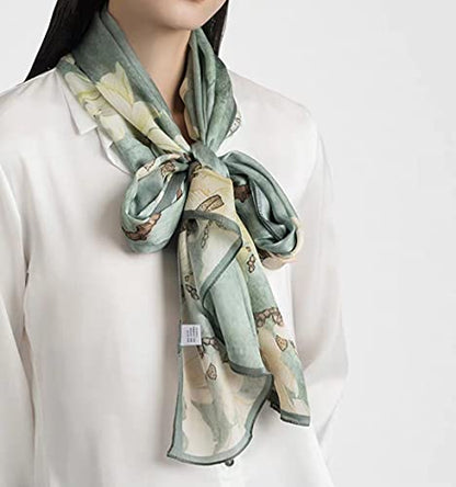 100% Mulberry Silk Long Scarf for Women Large Shawls for Headscarf and Neck- Oblong Hair Wraps with Gift Packed - color: Pale Green