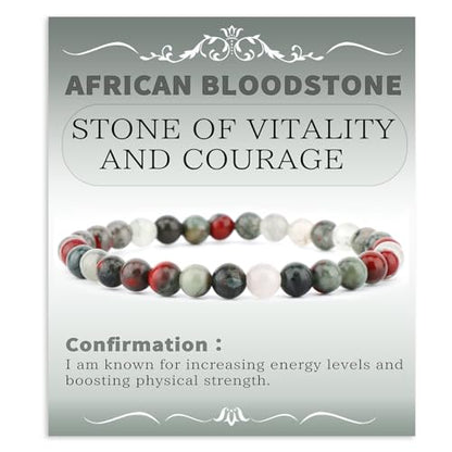 Bymitel Handmade Reiki Gemstone Stretch Bracelet, 4/6/8mm Natural Beauty & Spiritual Essence, Crystal Healing for Unisex Adults - color: African Bloodstone（ Stone of Vitality and Courage ）, size: 6mm