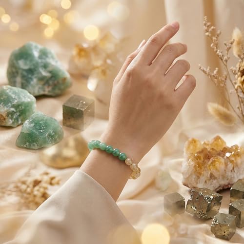 Bivei Protection Bracelet, Strength Crystal Healing Bracelet 8MM - Spiritual Stretch Beaded Jewelry for Women Men Gift - color: Money Success