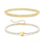 Zeffy Gold Pearl Beaded Bracelet for Women, 14K Gold Plated Jewelry Set With Paperclip Link Chain, Trendy Stack Bracelets - style: 2PCS Heart Beaded Bracelets