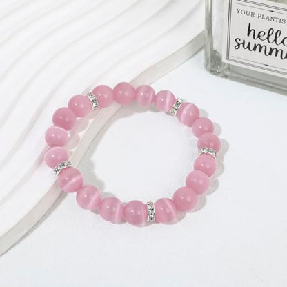 Healing Bracelet For Women Anxiety Crystal Bracelet Chakra Beaded Bracelets Rose Quartz Crystals And Healing Stones Yoga Bead Bracelet Calming Stretch Bracelet Stress Relief Gifts For Women - color: Pink-Cat Eye