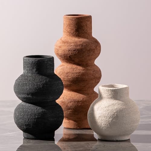 Ceramic Vase Home Table Decor - Flower Vase Set of 3 Living Room Kitchen Decorations Farmhouse Modern Rustic Vases Decorative Centerpiece for Shelf Bedroom Office Bathroom Dining Coffee Desk - color: 11-rust