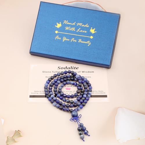 AD Beads 6mm 8mm 108 Prayer Mala Jasper Elastic Bracelet - Handmade Yoga Meditation Healing Power Energy Gifts for Unisex Adult. - color: Sodalite(Wisdom)