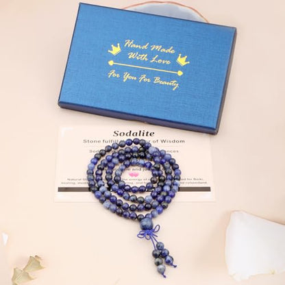 AD Beads 6mm 8mm 108 Prayer Mala Jasper Elastic Bracelet - Handmade Yoga Meditation Healing Power Energy Gifts for Unisex Adult. - color: Sodalite(Wisdom)