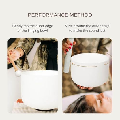 White F Note Heart Chakra 10 inch Quartz Crystal Singing Bowl, for Healing Mindfulness Meditation Yoga Sound Baths, with Case Rubber Mallet - color: White, size: 10 inch