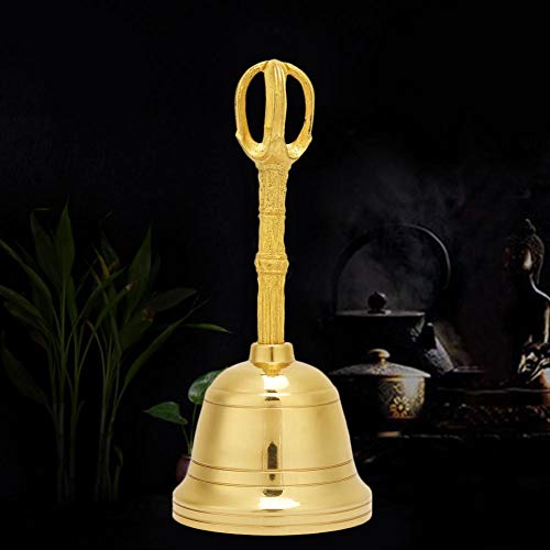 Loud Sound Gold Bell, Popular Pure Brass Hand Bell Buddhist Bell Feng Shui Taoist Instrument, 4.5 Inch Rattle Made of Brass for Wedding Events Decoration, Food Line, Alarm, Jingles, Service Bell