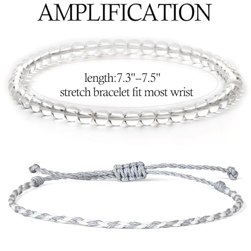 QOGIR 2pcs Handmade Healing Bracelet, Natural Gem Stone Crystal Elastic Bracelet - color: Clear Quartz(Stone of Amplification), size: 4mm
