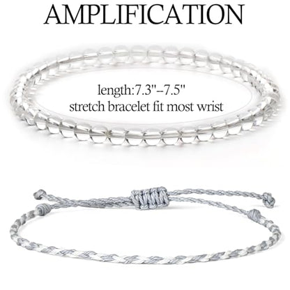 QOGIR 2pcs Handmade Healing Bracelet, Natural Gem Stone Crystal Elastic Bracelet - color: Clear Quartz(Stone of Amplification), size: 4mm