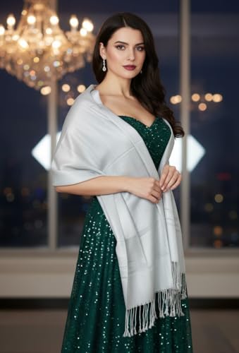 Pashmina Shawls Wraps for Women. Dress Cover Up Formal. Cashmere Feel Wrap for Evening Dress. - color: Silver Grey