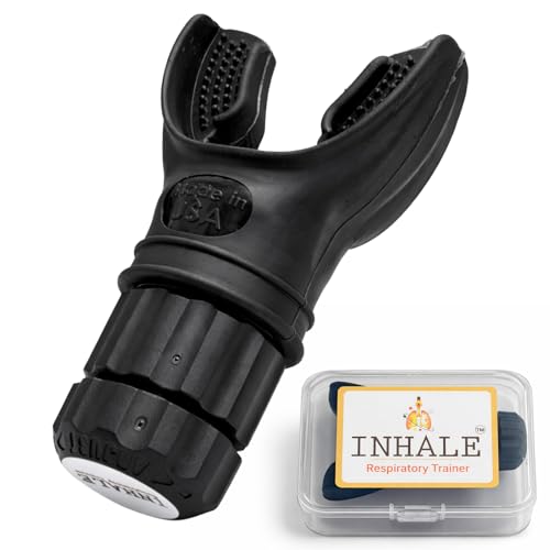 Inhale Lung Trainer | Breathing Exercise Device for Lungs | Made in USA | Lung Exerciser Device | Breathing Trainer | Adjustable Resistance | Medical Grade Silicone Mouthpiece | Carrying Case included