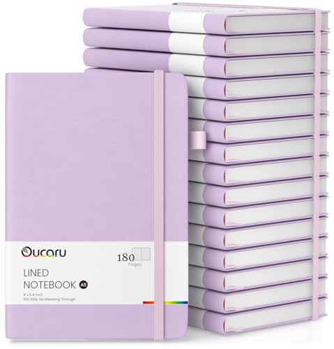 Oucaru Lined Journal Notebook, 16 Pack, 180 Pages, A5 Journals for Writing, 100 GSM Thick Paper, Small Notebooks Daily Journal for Women Men Work, Business, School, Travel Supplies - color: Lavender