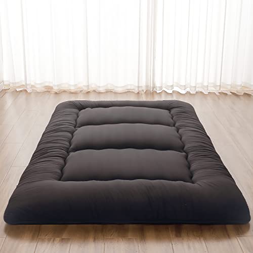 Zelladorra Japanese Floor Mattress, Futon Mattress with Portable Storage Bag and Washable Cover, Roll Up Thick Tatami Mat Suitable for Camping, Guest Room, Black, Full - color: Black ( 4"th + Dust Cover ）, size: Full (80"L x 54"W)