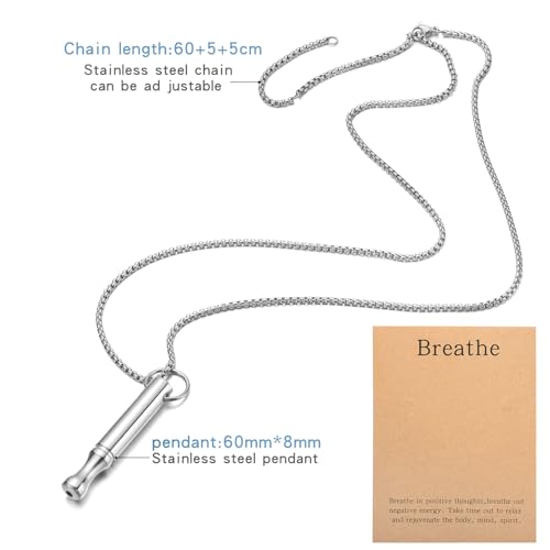 Mindfulness Breathing Necklace Stress Relief Pendant Stainless Steel Anxiety Breathe Necklace for Women Men - color: Steel+Black