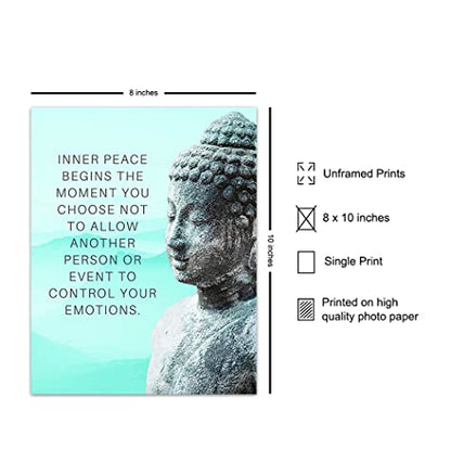 Buddhism Buddha Statue Art Print - Inspirational Motivational Zen Quote Wall Decor for Bathroom, Home, Apartment, Spa, Yoga or Meditation Room - Unique Gift for New Age Fan Women - 8x10 Blue Picture - size: 8"L x 10"W, style: Unframed