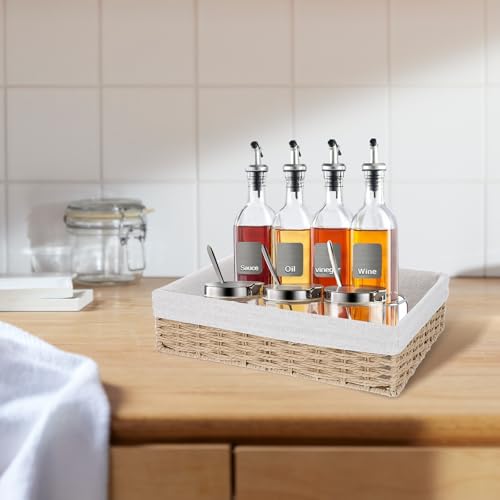 3 Pack Small Wicker Baskets for Organizing,Paper Rope Storage Basket，Desk Basket With Liner,Hand Towel Baskets, Baskets for Drawer Organizing, Toilet Tank Basket