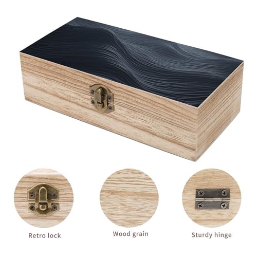 Deep Black Waves Wooden Storage Box with Hinged Lid And Front Clasp Decorative Storage Keepsake Boxes Wooden Gift Jewelry Organizer Boxes Office Desk Organizer