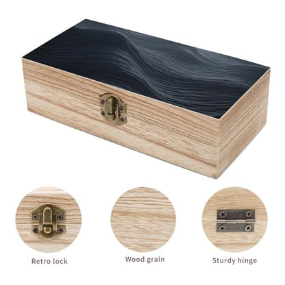 Deep Black Waves Wooden Storage Box with Hinged Lid And Front Clasp Decorative Storage Keepsake Boxes Wooden Gift Jewelry Organizer Boxes Office Desk Organizer