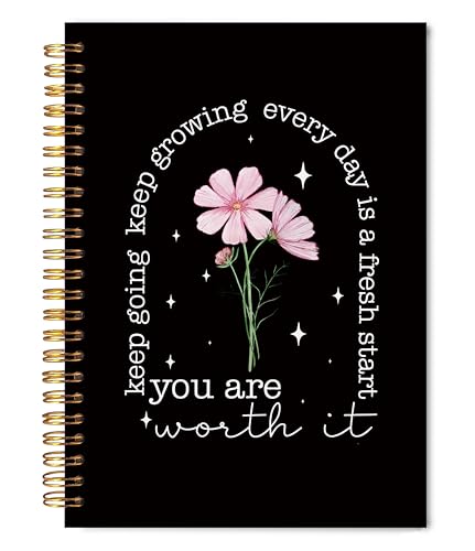 Welshower Floral Motivational Spiral Notebook Journal, Positive Affirmation Journal for Women, You Are Worth It Inspirational Notebook, Encouragement Gifts for Women, 5.5x8.3 Inch - color: Inspirational Notebook 09
