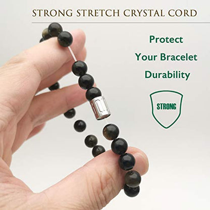 Morchic 8mm Genuine Gemstone Stretch Bracelet for Women Men Unisex, Natural Energy Crystal Stone Beads, Classic Simple Design Cuff Birthday Gift 7.5 Inch - color: Golden Obsidian