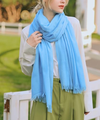 Harewom Lightweight Gauze Linen Feeling Shawl Wraps for Women Beach Summer Scarf for Evening Wedding Dresses - color: Shawl Wraps - Light Blue
