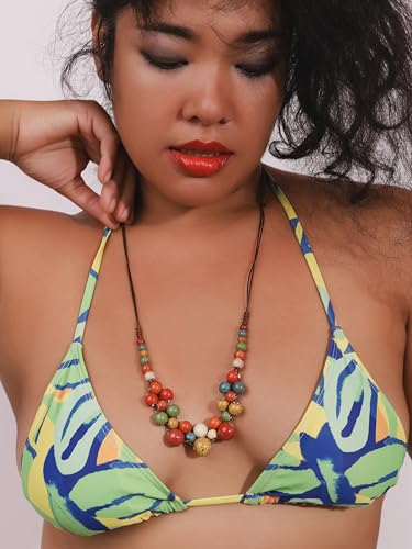 MINACHI Hippie Boho Colorful Ceramic Round Beads Strand Necklace, Bohemian Fashion Statement Jewelry Gift for Women - color: S08