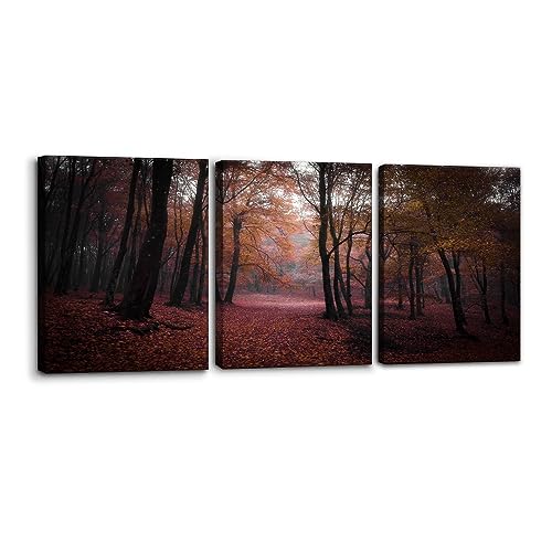 Autumn Forest Wall Art Canvas Painting Autumn Fall Leaves Posters and Prints Decorative Modern Home Decoration Nature Wilderness Wall Home Decor Wall Art for Living Room - 12" x 16" x 3 Panels - color: Wallart-01, size: 12" x 16" x 3 panels