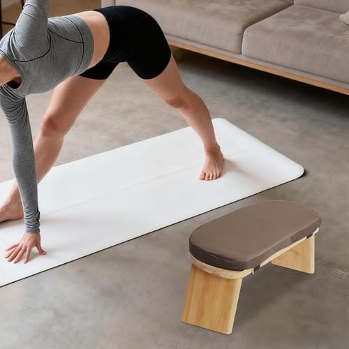 Foldable Kneeling Meditation Bench, Wooden Yoga Stool for Home Meditation and Prayer, Portable Ergonomic Seating for Spiritual Practice, Exercise, Adults and Teens, Coffee Brown