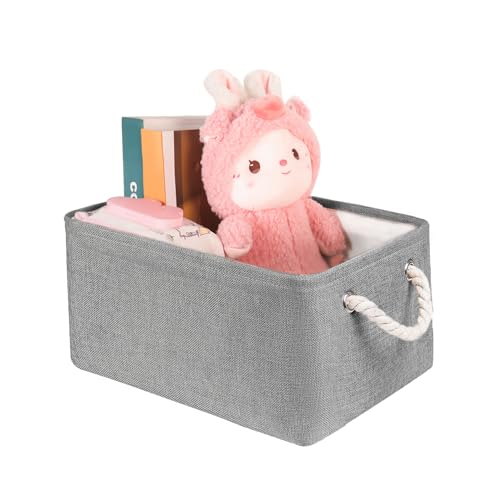 Storage Bins with Sturdy Cotton Handles(1 Pack), Fabric Storage Baskets for Organizing use for Office & Home, Book, Clothes, Toys, Closet Boxes (Small, Grey, 12.2x8.3x6.3 inches) - color: Grey, size: Small