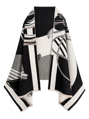Women's Reversible Pashmina Shawl Wrap for Women Big Scarf Holiday Gifts - color: Black-grey-white