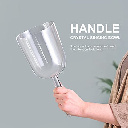 CVNC 440HZ 6 Inch F Note Handle Clear Quartz Crystal Singing Bowl + 6" Purple Colored Carry Case Bag + One Suede Mallet - color: Clear