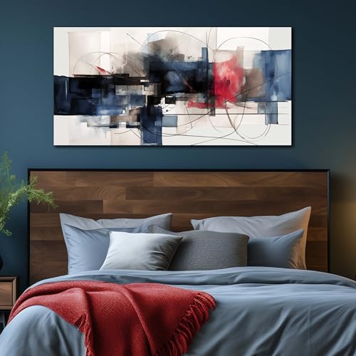 Fuwobriva Abstract Canvas Wall Art for Living Room Bedroom Office Large Wall Art Decor Abstract Wall Art Modern Black Red and Blue Geometry Painting Artwork 24"x48" - size: 24L" x 48W"