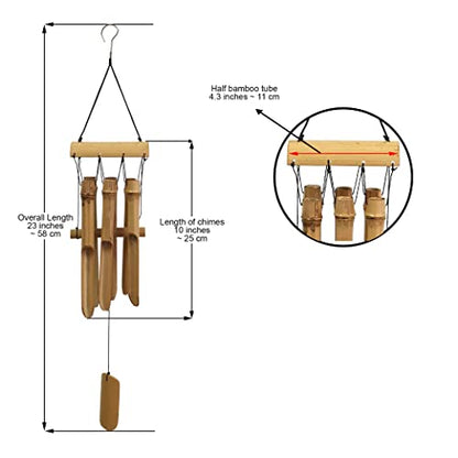 Bamboo Wind Chime Outdoor, 6 Small Bamboo Bell Tubes for Outdoor or Indoor Home Décor, Handmade Natural Soothing Sound 23 inches