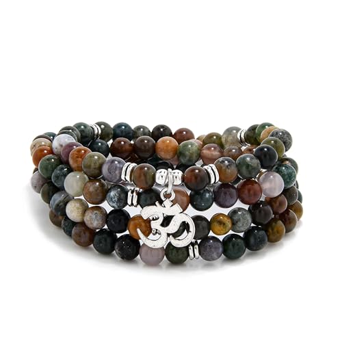 108 Mantra Mala Beads Bracelet Japa Mala Necklace with Om Symbol Charm