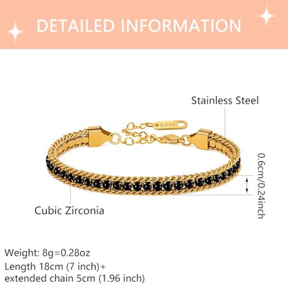 Colorful Tennis Bracelet - Adjustable Boho Stackable Crystal Jewelry for Best Friends Bridesmaids Party Gift Women YA6108 - color: Black