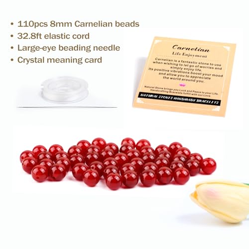 AD Beads 8mm Natural Round Loose Beads 110 Pieces, for Making 108 Mala Prayer Beads Necklace, Bracelet & Yoga Meditation, Jewelry Design (Carnelian) - color: Carnelian, size: 8mm-110pcs