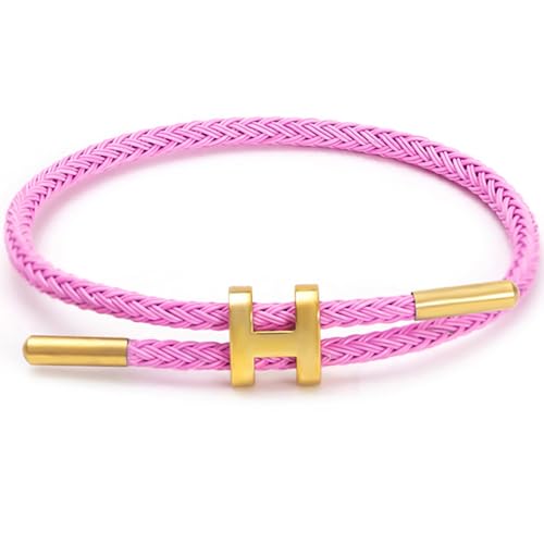 Simple Titanium Rope Steel Wire Bracelet with Adjustable Design Polished H Shape Buckle Bracelet Outdoor Casual Minimalist Fashion Gift for Women Men - color: Pink