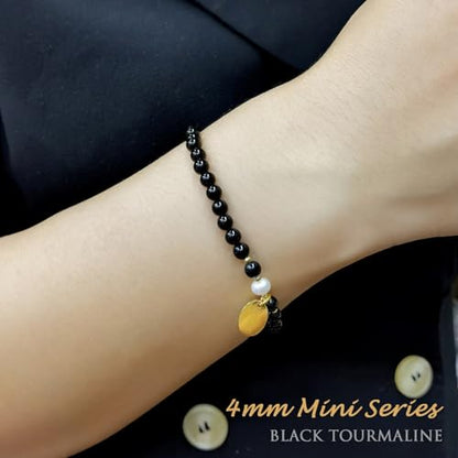 Morchic 4mm Natural Gemstone Beads Stretch Bracelet for Women, With Freshwater Pearls, Energy Gem Birthday Gift for Her 7.2” - color: Black Tourmaline