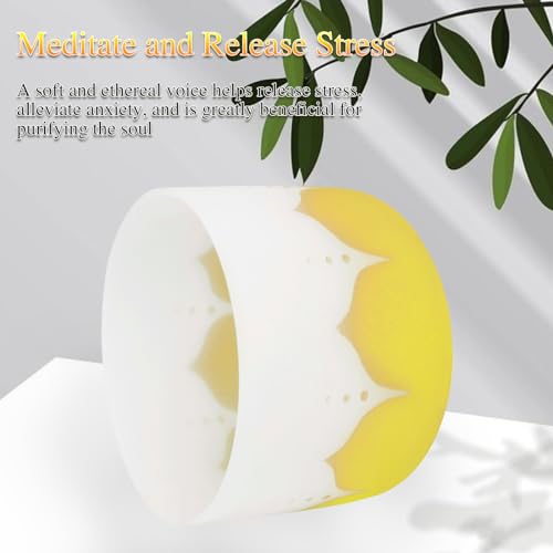 Singing Bowl, 8 Inch Frosted Quartz Crystal Sound Bowl Crystal Singing Bowls with sheepskin percussion stick for Meditation and Stress Relief (Yellow) - color: Yellow