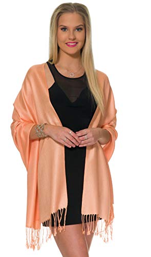 Pashmina Shawls and Wraps for Evening Dresses, Large Soft Pashminas Wedding Shawl - color: Peach