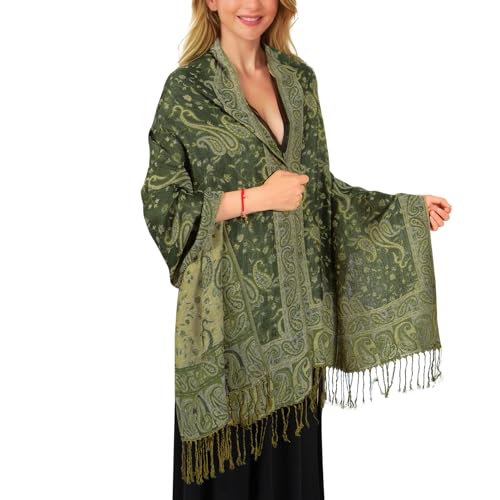 MUQU Women Pashmina Shawls and Wraps Scarf Soft Silky Reversible Paisley Scarves Shawl for Women - color: Green-a3