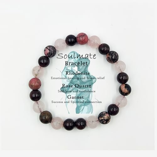 Gifts for Women, Healing Crystal Bracelet for Women, 8 mm Natural Gemstone Beaded Bracelet, Good Luck Bracelet Jewellery Gifts for Birthday, Women's Day, Wedding Anniversary - color: Natural Rhodonite, Rose Quartz & Garnet