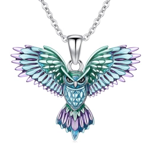 Hummingbird/Phoenix/Owl/Dove/Flamingo/Raven/Blue Jay/Cardinal/Peacock/Eagle/Parrot/Robin Necklace for Women 925 Sterling Silver Bird Pendant Necklace Animal Jewelry Gift for Mother Wife - style: Owl Necklace