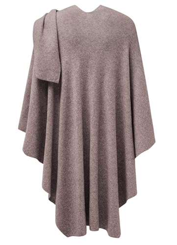 PULI Womens Large Cross Front Poncho Sweater Wrap Topper Knitted Elegant Shawls Cape for Fall Winter - color: 1-oatmeal