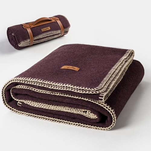 100% Wool Blanket, 62" x 86", Warm, Thick, Washable, Military Wool Blanket, Great for Camping, Outdoors, Sporting Events, Survival Kits, Plum