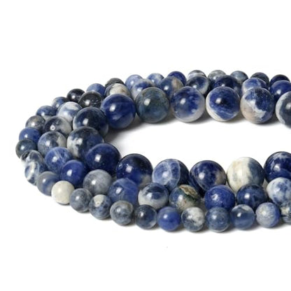 About 60pcs 6mm Natural Stone Beads White Blue Sodalite Beads Energy Crystal Power Gemstone for Jewelry Making, DIY Bracelet Necklace - color: Blue White Sodalite, size: 6mm