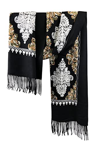 Urban CoCo Women's Embroidered Tassel Long Shawl Oversize Scarf Wraps for Women - color: #2-black