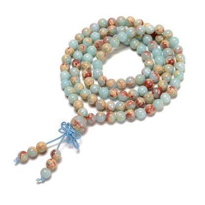 AD Beads 6mm Natural Healing Gemstones Buddhist 108 Prayer Mala Stretchy Bracelet Necklace - color: Agalmatolite