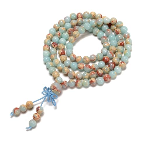 AD Beads 6mm Natural Healing Gemstones Buddhist 108 Prayer Mala Stretchy Bracelet Necklace - color: Agalmatolite