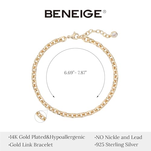 BENEIGE Gold Bracelets for Women 14k Gold Paperclip Bracelets Binding Bracelet, Adjustable Bracelets for Women Dainty Handmade Link Bracelet - color: circle